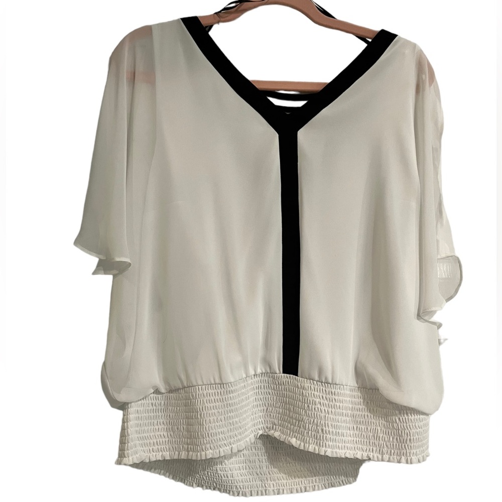 Off White with Black trim Cold Shoulder Blouse